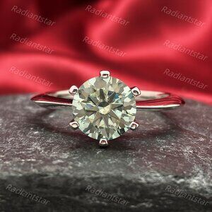 NEW Certified 2 ct. t.w. Blue Green Moissanite Solitaire 6 Prong Ring